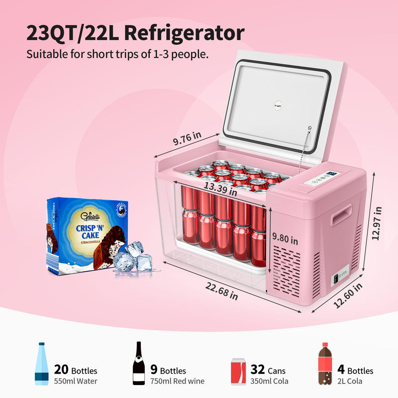 BougeRV 12V 23 Quart Pink Mini Fridge