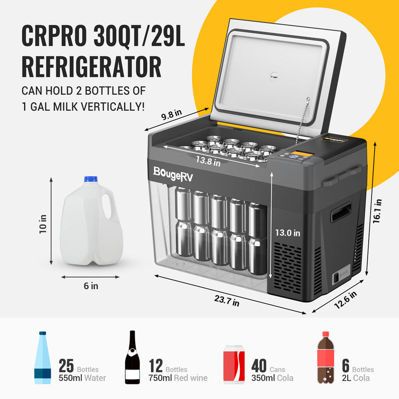 BougeRV CRPRO30 30 Quart 12V Portable Car Fridge Freezer