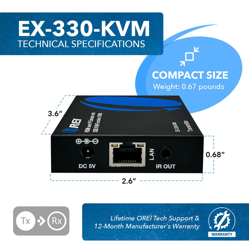 HDMI Extender Over CAT6/7 With KVM 1080p@60Hz Up To 492 Ft (EX-330-KVM)