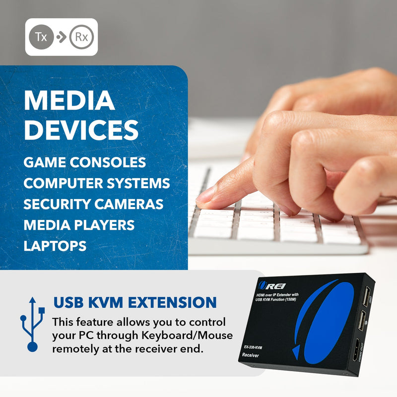 HDMI Extender Over CAT6/7 With KVM 1080p@60Hz Up To 492 Ft (EX-330-KVM)