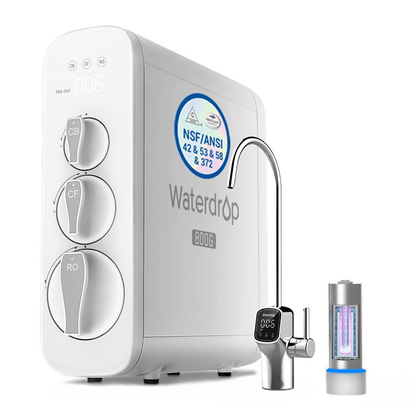 Waterdrop - Sistema de ósmosis inversa sin tanque de 800 GPD con luz esterilizadora ultravioleta - Waterdrop G3P800