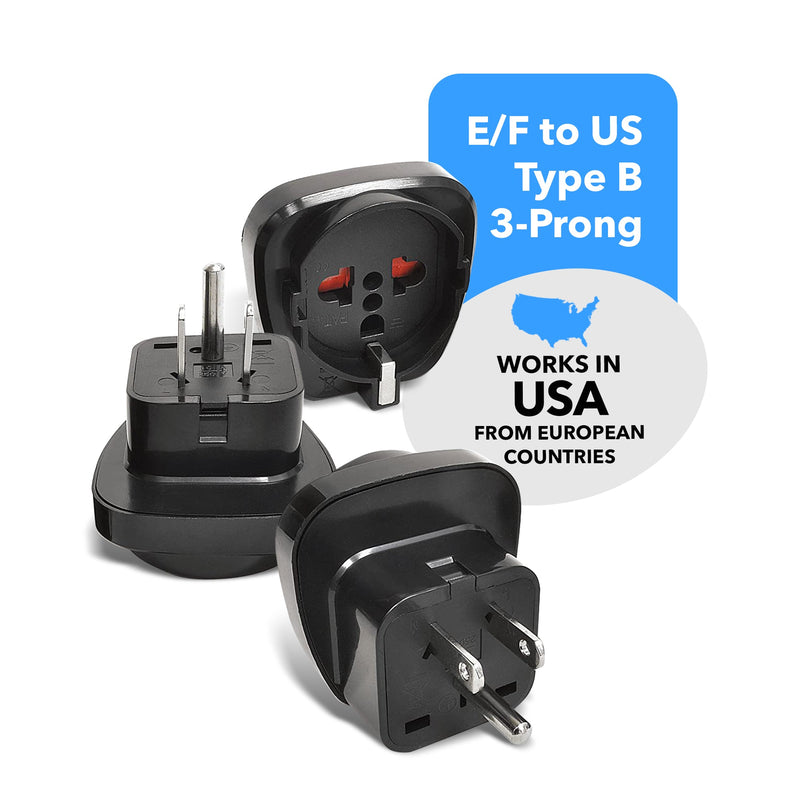 OREI GP-95 Schuko European to USA Grounded Plug Adapter - 3 Pack