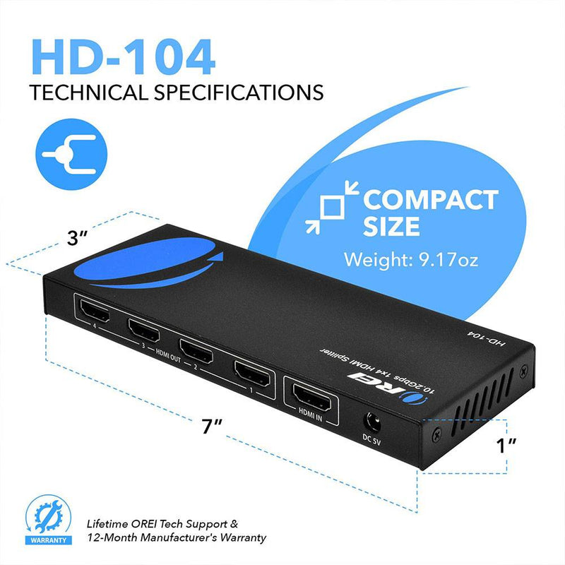 1 Input 4 Output HDMI Splitter with EDID management (HD-104)