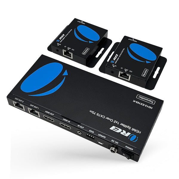 1x2 HDMI Extender Splitter Over CAT6/7 Up to 165 Ft- Loop-Out, IR Control & EDID (HD12-EX165-K)