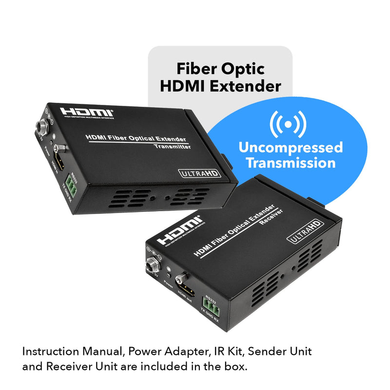 4K HDMI Extender Balun Over Fiber Optics Cable up to 1Km (3300 Feet), Supports IR, RS-232 (HDS-FO-K)