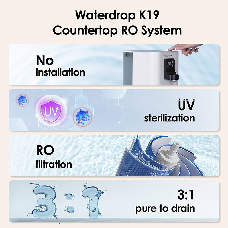 Waterdrop - Sistema de filtrado de agua por ósmosis inversa para encimera - Waterdrop K19 