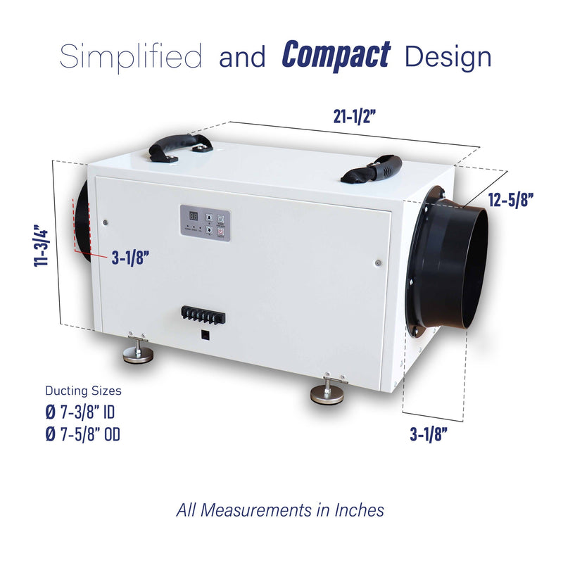 Deshumidificador de alto rendimiento y grado comercial para toda la casa, con capacidad de 70 pintas por día, de 115 V y conductos Pioneer® QHD070