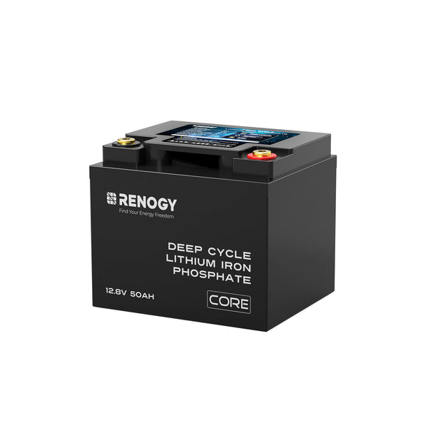 Batería de fosfato de hierro y litio de ciclo profundo de la serie Core de Renogy de 12 V y 50 Ah