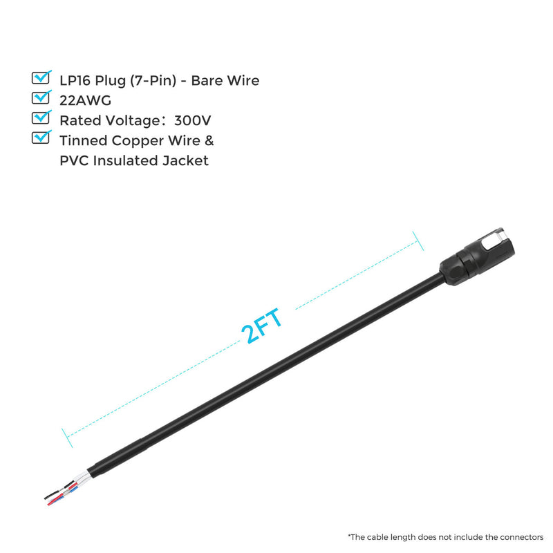 Renogy LP16 Plug (7-Pin) to Bare Wire 2Ft Communication Cable