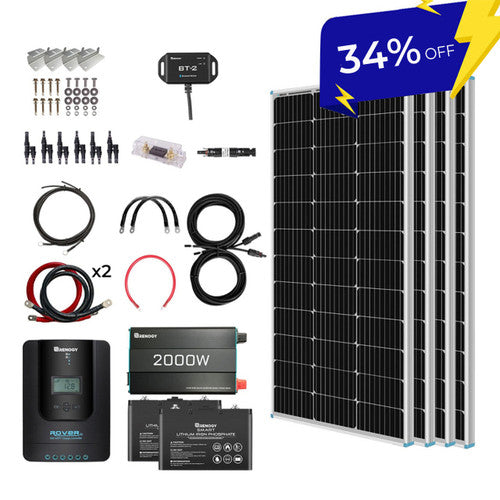 Renogy 400W 12 Volt Complete Solar Kit with Two 100Ah LiFePO4 Batteries