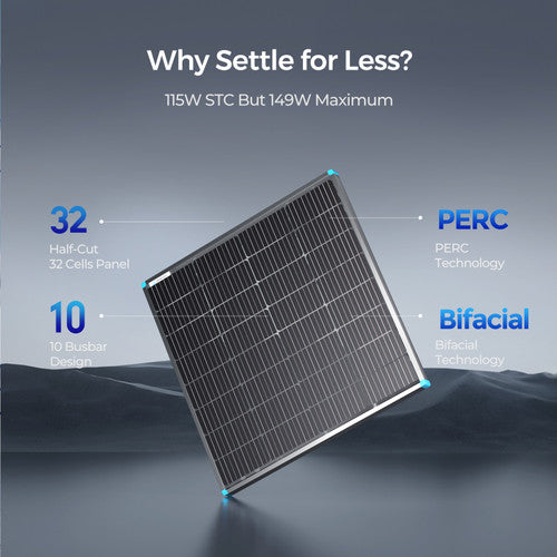 Renogy 115W Double-sided transparent backsheet solar panel