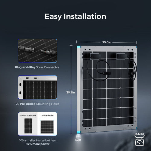 Renogy 115W Double-sided transparent backsheet solar panel