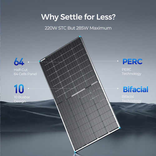 Renogy 220W Double-sided transparent backsheet solar panel