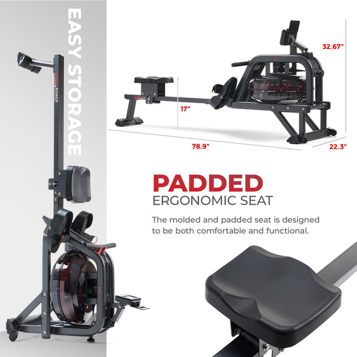 Sunny health fitness obsidian surge water rowing machine sale