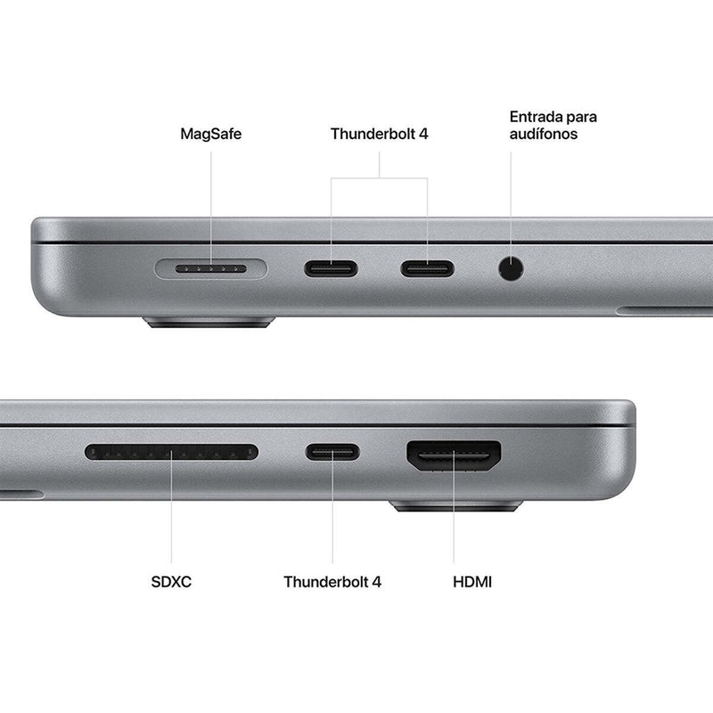 MacBook Pro 2021 de Apple de 14 pulgadas con procesador M1 Max de 10 núcleos y GPU de 32 núcleos, hasta 64 GB de RAM y SSD de 8 TB | Gris espacial