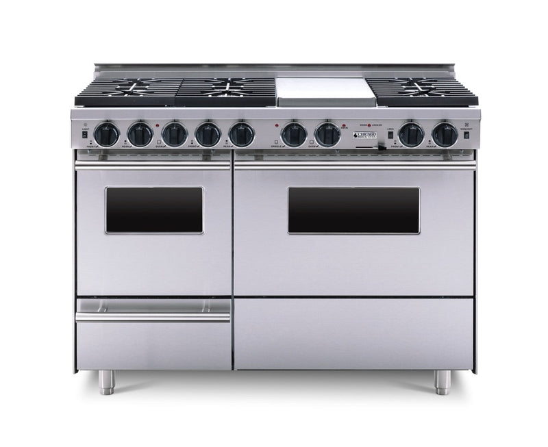 Horno de ladrillo Chicago - Cocina de convección autolimpiante de combustible dual a gas LP de 48" - Quemadores sellados