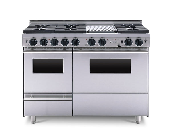 Horno de ladrillo Chicago - Cocina de convección autolimpiante de combustible dual a gas LP de 48" - Quemadores sellados