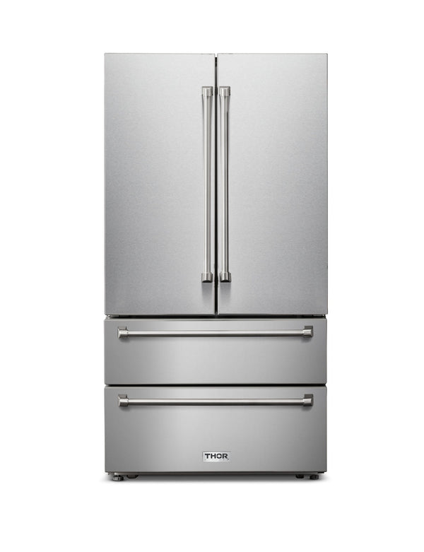 Thor Kitchen TRF3602 - Refrigerador profesional de 36 pulgadas con puertas francesas y cajones congeladores