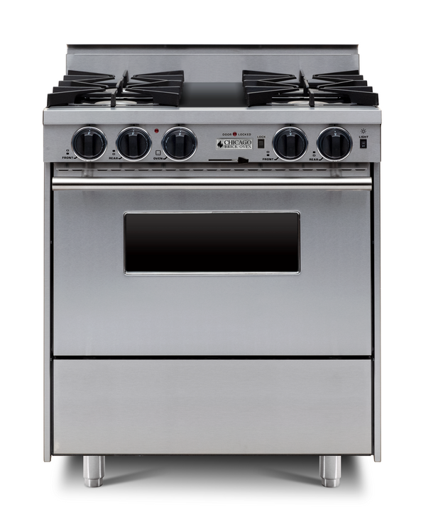 Chicago Brick Oven - 30” Dual-Fuel Self-Cleaning Convection Range - Open Burners