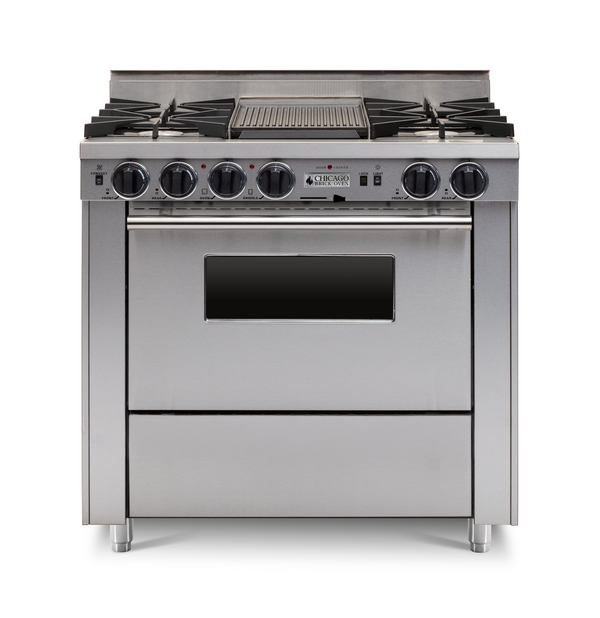 Chicago Brick Oven - 36” Dual-Fuel Self-Cleaning Convection Range - Open Burners