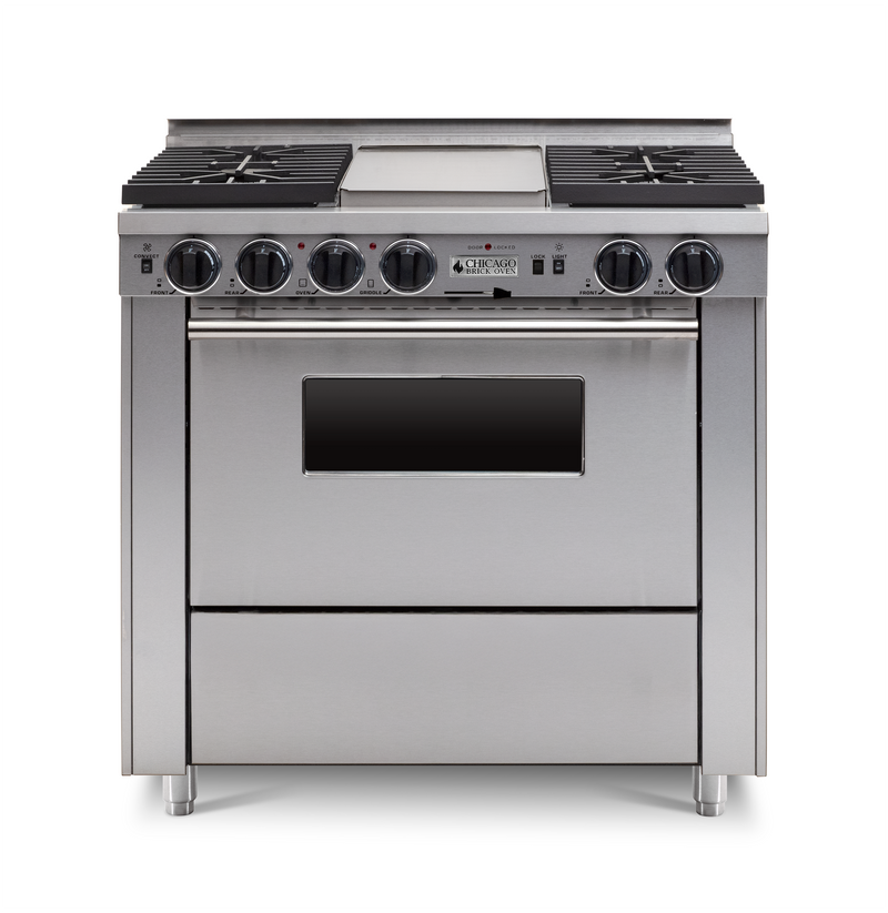 Horno de ladrillo Chicago - Cocina de convección autolimpiante de combustible dual a gas LP de 36" - Quemadores sellados