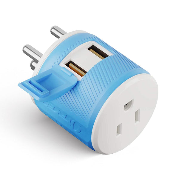 India, Nepal Travel Adapter - 3 in 1 - 2 USB - Type D - Compact Design (U2U-10)