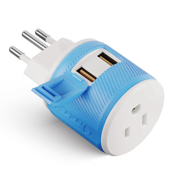 Brazil Travel Adapter - 3 in 1 - 2 USB - Type N - Compact Design (U2U-11C)