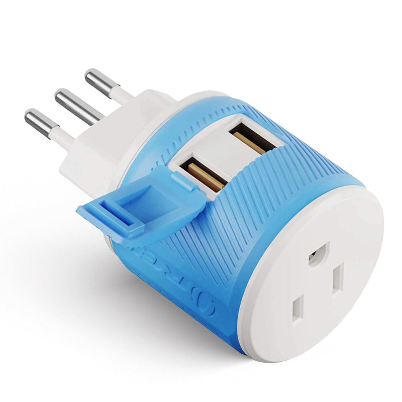 Italy, Uruguay Travel Adapter - 3 in 1 - 2 USB - Type L - Compact Design (U2U-12A)