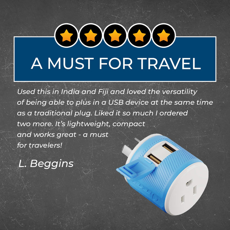 Australia, New Zealand Travel Adapter - 3 in 1 - 2 USB - Type I - Compact Design (U2U-16)