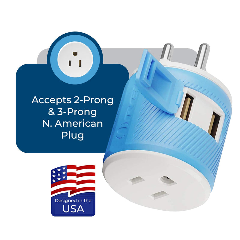 Thailand Travel Adapter - 3 in 1 - 2 USB - Type O - Compact Design (U2U-18)