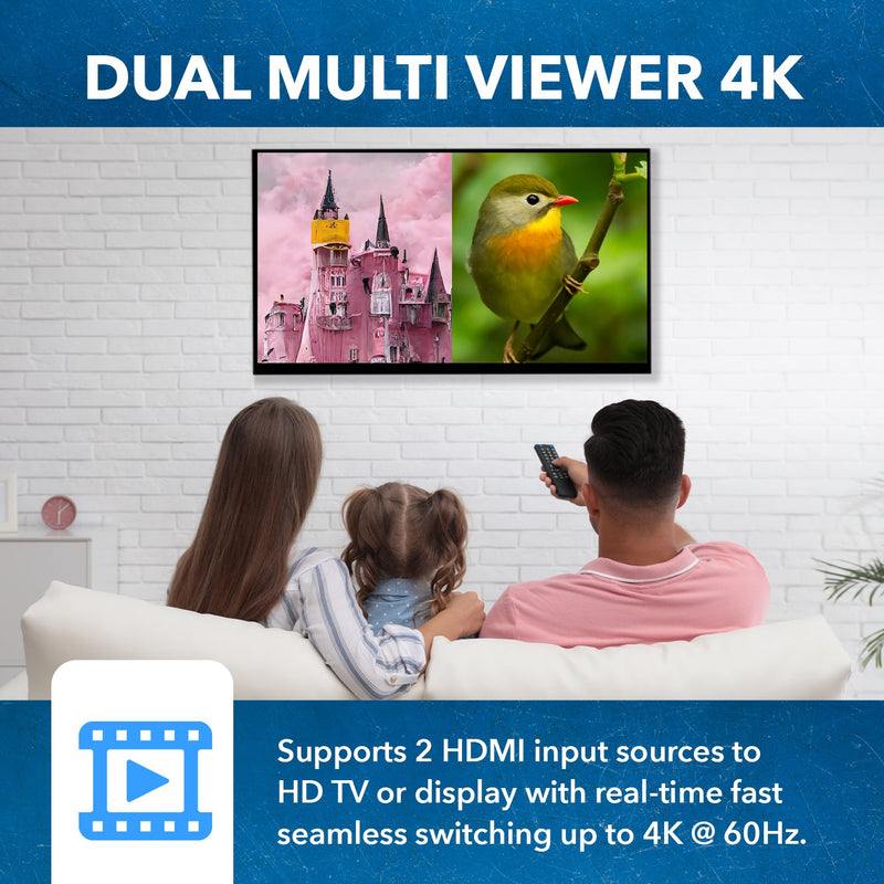 Ultra HD 4K Multi-Viewer 2x1 HDMI Seamless Video Switch (UHD-201MV)