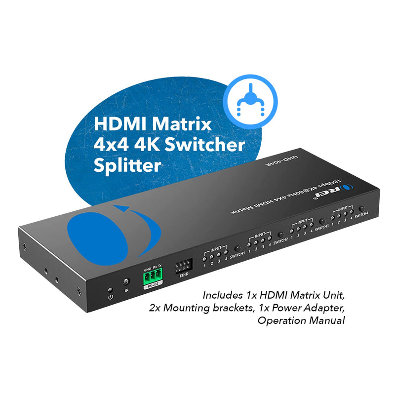 4K@60Hz 4x4 HDMI Matrix with RS-232 and Downscale (UHD-404R)