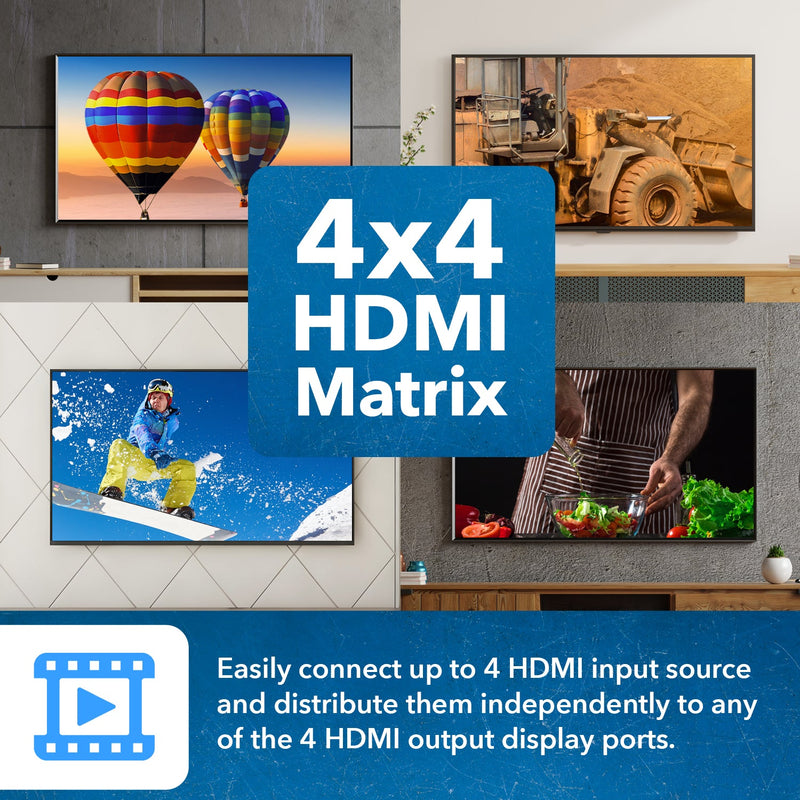 4K@60Hz 4x4 HDMI Matrix with RS-232 and Downscale (UHD-404R)