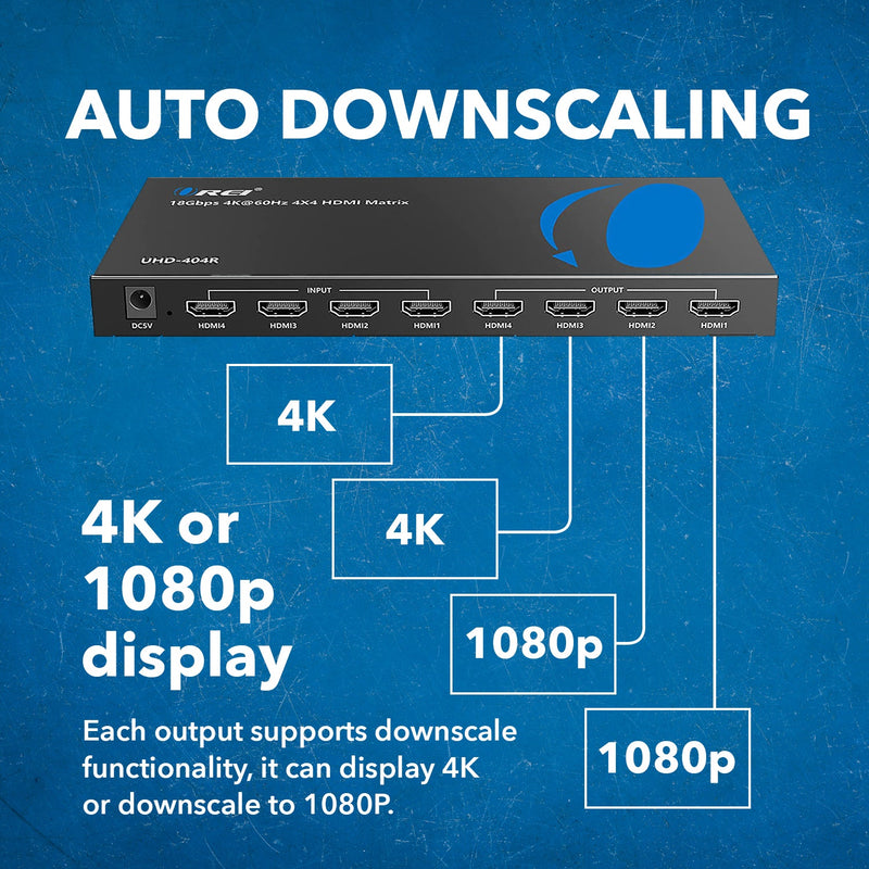 4K@60Hz 4x4 HDMI Matrix with RS-232 and Downscale (UHD-404R)