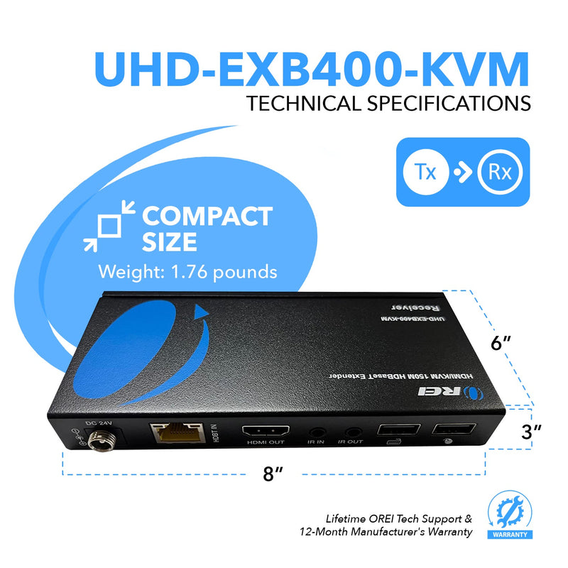 4K KVM HDMI HDBaseT Extender Over CAT6/CAT7 Cable Up To 400 Ft Keyboard & Mouse Over CAT 6/7 (UHD-EXB400-KVM)