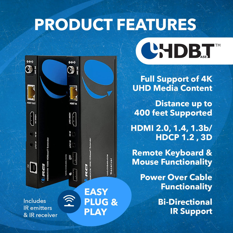 4K KVM HDMI HDBaseT Extender Over CAT6/CAT7 Cable Up To 400 Ft Keyboard & Mouse Over CAT 6/7 (UHD-EXB400-KVM)