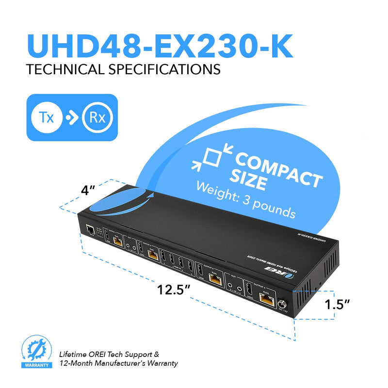 4x4 HDMI Matrix Extender - UltraHD 4K@60Hz Over Single CAT6/7 Cable (UHD48-EX230-K)