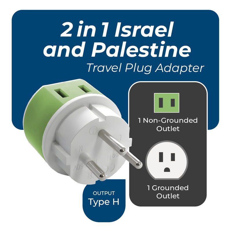 Palestine, Israel Travel Adapter - 2 in 1 - Type H - Compact Design (US-14)