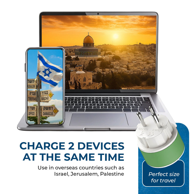 Palestine, Israel Travel Adapter - 2 in 1 - Type H - Compact Design (US-14)