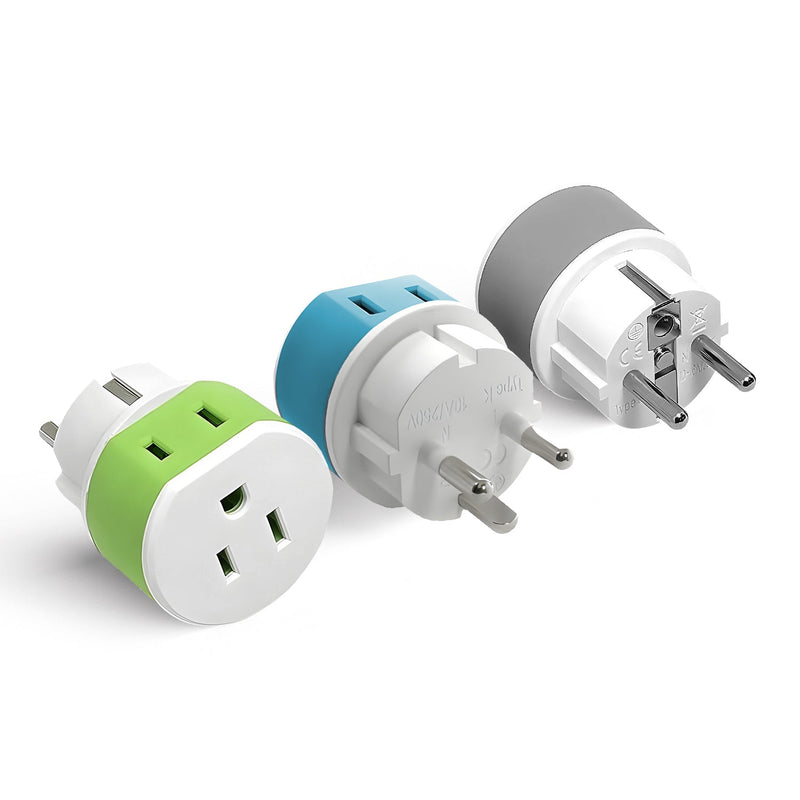 Denmark Travel Adapter - 2 in 1 - Type K - Compact Design (US-20)