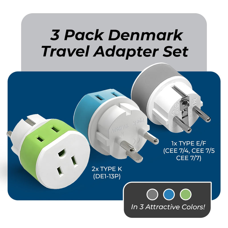 Denmark Travel Adapter - 2 in 1 - Type K - Compact Design (US-20)