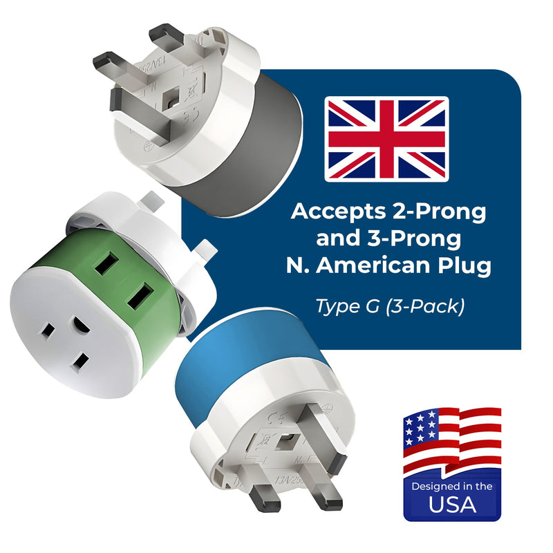 UK, Dubai Travel Adapter - 2 in 1 - Type G - Compact Design (US-7)