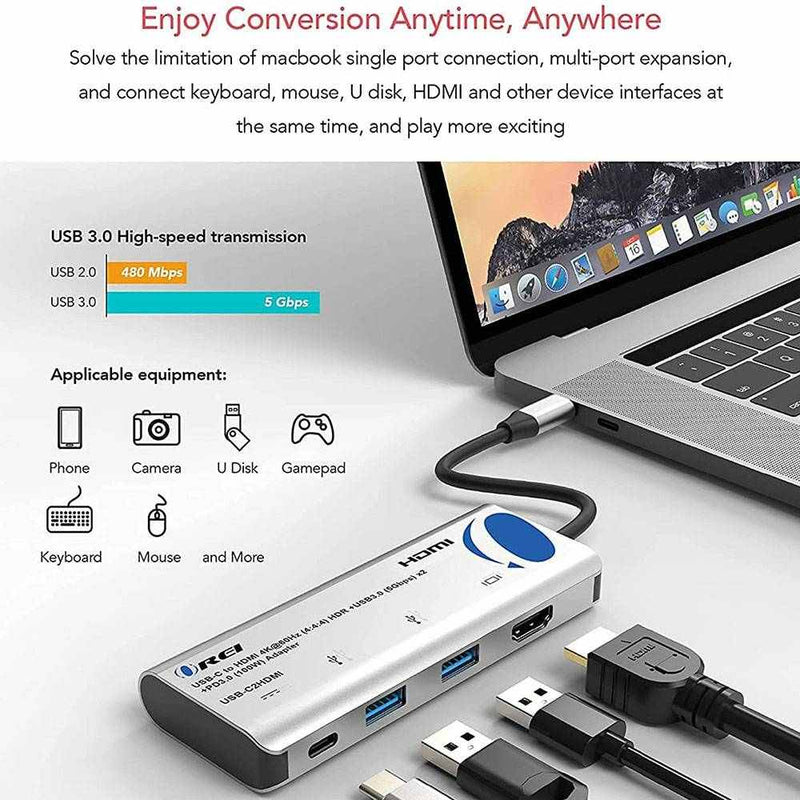 HDMI-C to HDMI Hub 4K@60Hz Adapter USB 3.0 x 2 + USB-C PD 3.0 (100W) - Thunderbolt 3, Extend Display