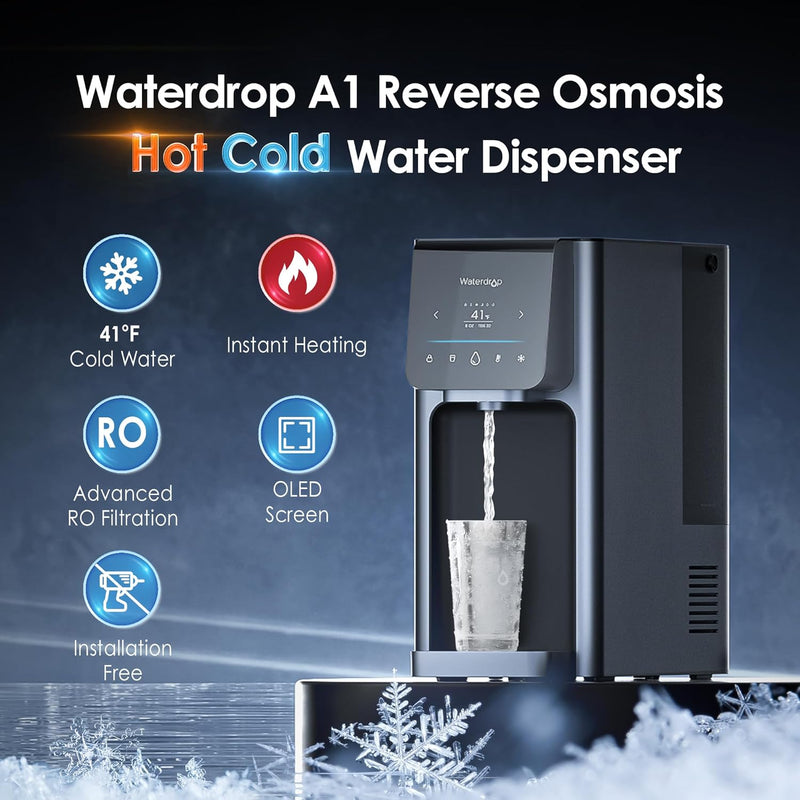 Dispensador de agua fría y caliente por ósmosis inversa Waterdrop A1 con filtro de repuesto CF 