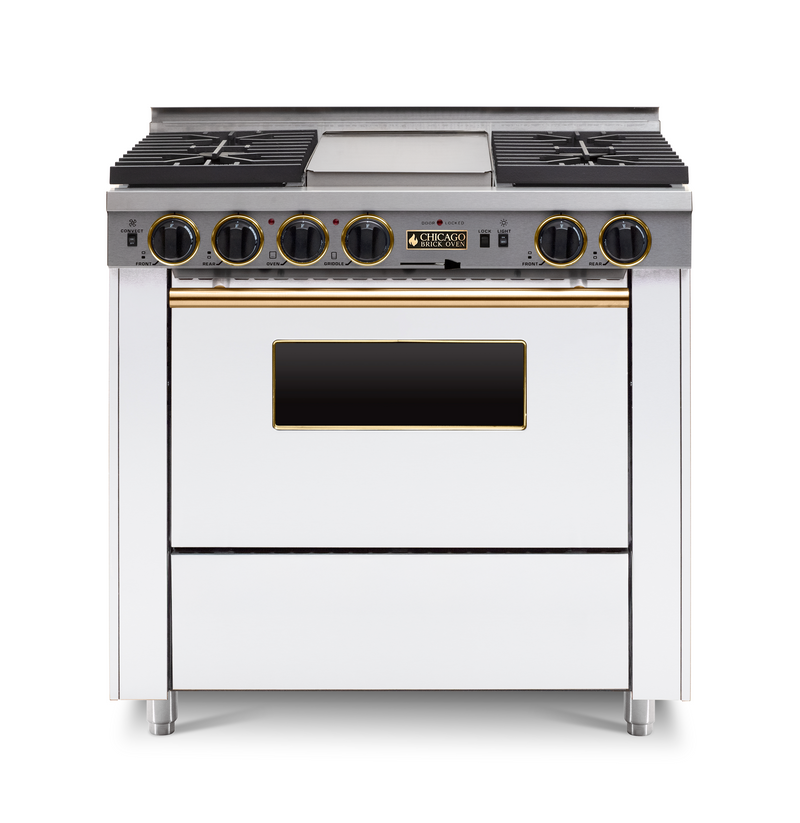 Horno de ladrillo Chicago - Cocina de convección autolimpiante de combustible dual a gas LP de 36" - Quemadores sellados