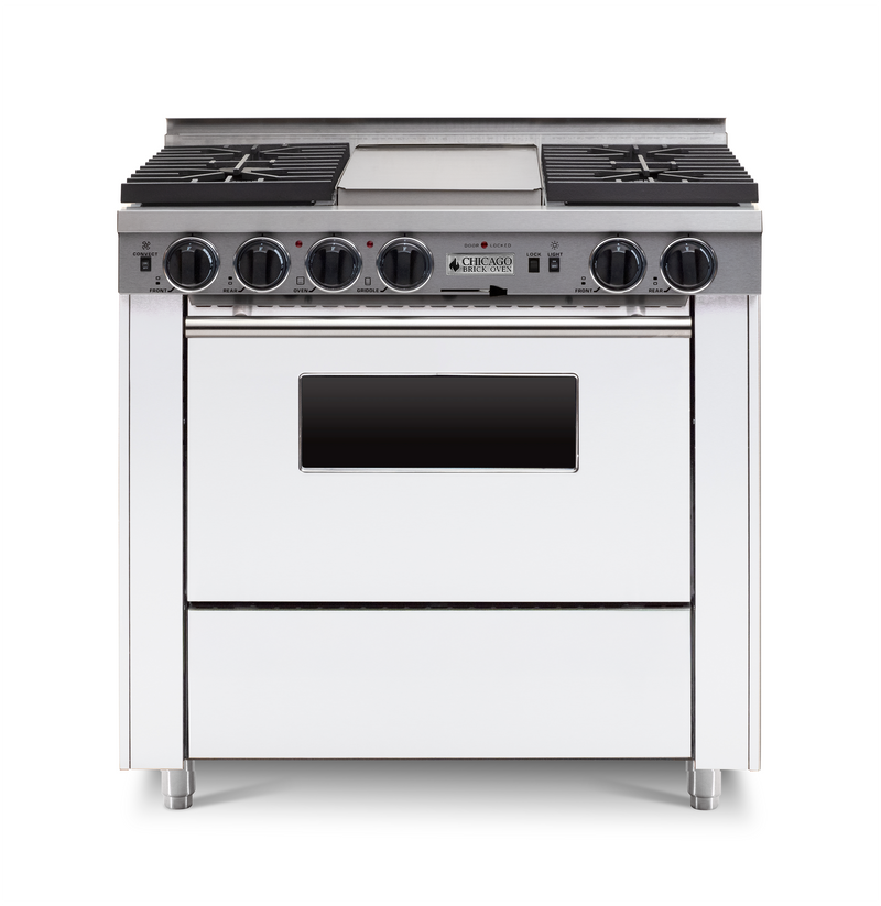 Horno de ladrillo Chicago - Cocina de convección autolimpiante de combustible dual a gas LP de 36" - Quemadores sellados