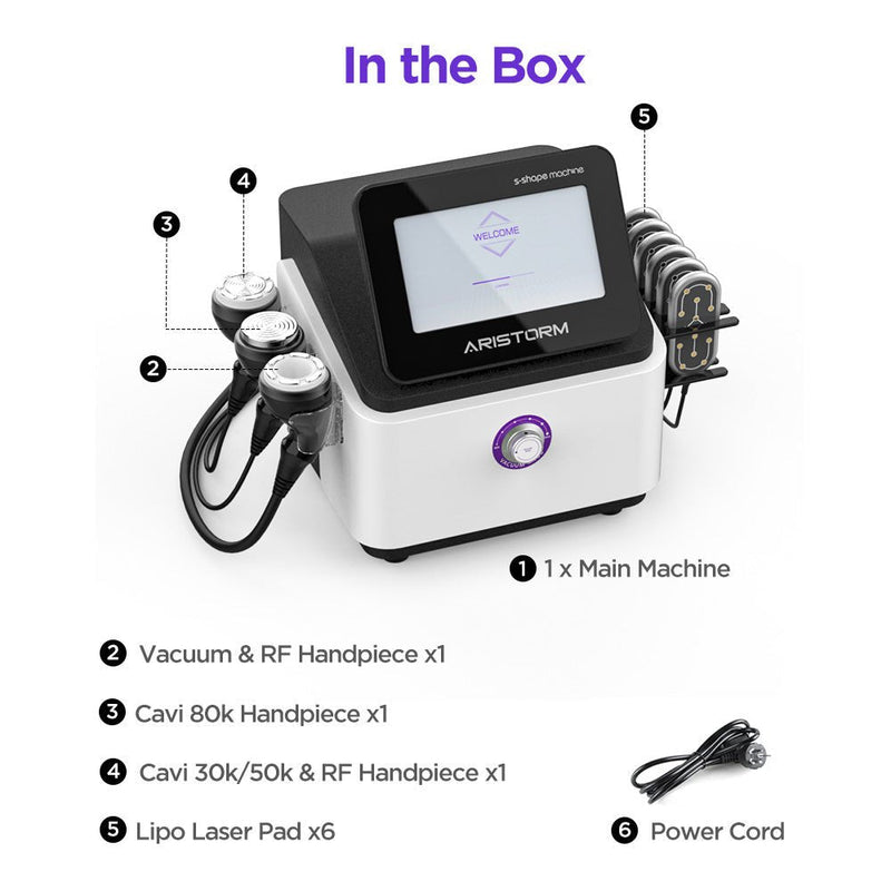 Máquina de cavitación para modelado corporal Aristorm 4 en 1 en forma de S de 30 000 K, 50 000 K y 80 000 K