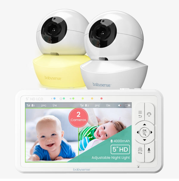 Babysense HD S2: monitor de vídeo para bebés con 2 cámaras, sin wifi, pantalla dividida y luz nocturna