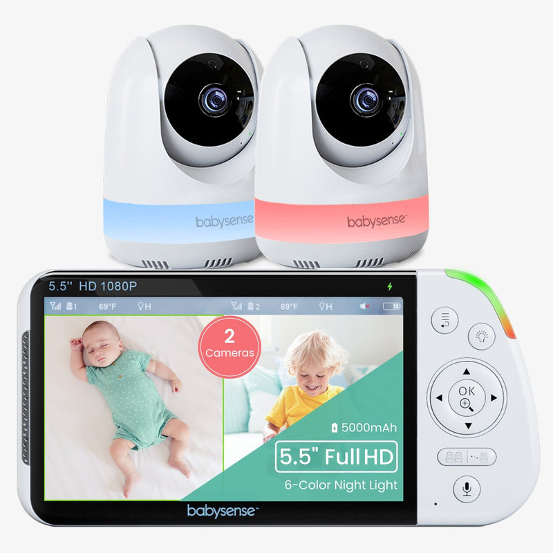 Babysense Max View: monitor de video para bebés con 2 cámaras, sin wifi, pantalla dividida, luz nocturna y dispositivo de sonido