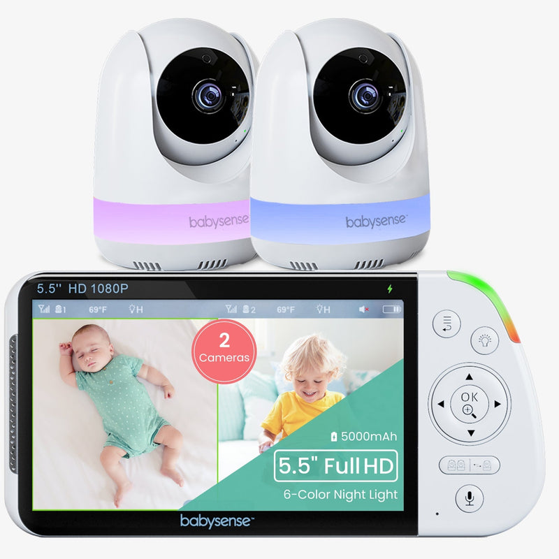 Babysense Max View: monitor de video para bebés con 2 cámaras, sin wifi, pantalla dividida, luz nocturna y dispositivo de sonido